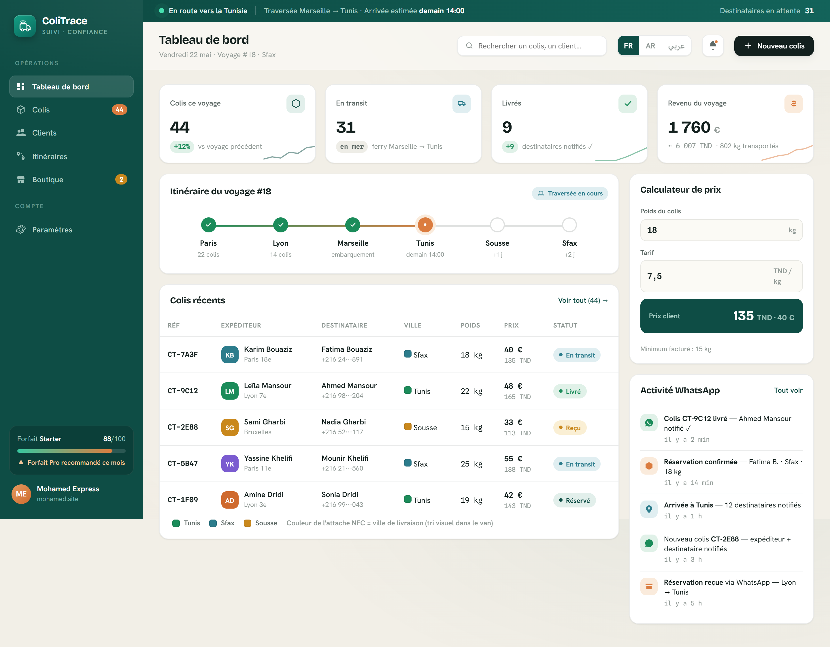 Real-time shipment monitoring dashboard